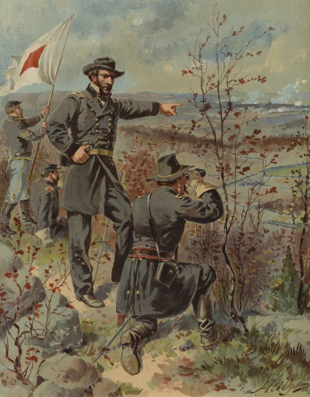 Sherman tábornok a Kenesaw-hegyen, Georgia államban, amerikai polgárháború, 1864. október 4. (chromolitho) alkotó: Henry Alexander (after) Ogden