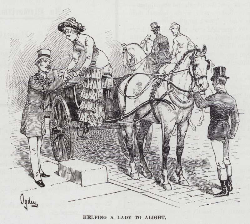 Segítség egy hölgynek felszállni (metszet) alkotó: Henry Alexander (after) Ogden