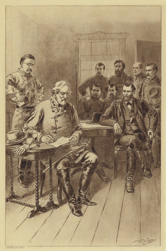 Lee megadása Grantnek, Appomattox, 1865. április 9. (litho) alkotó: Henry Alexander (after) Ogden
