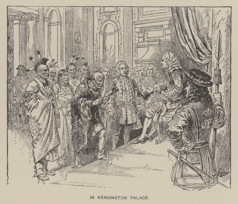 II. György király a pataki indiánokat fogadta a Kensington-palotában alkotó: Henry Alexander (after) Ogden