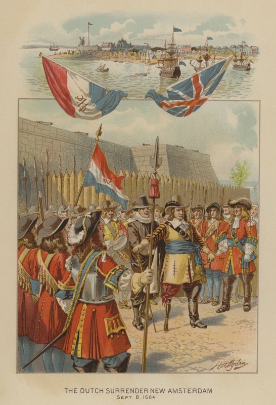 A hollandok megadják magukat Új-Amszterdam, 1664. szeptember 8. (chromolitho) alkotó: Henry Alexander (after) Ogden