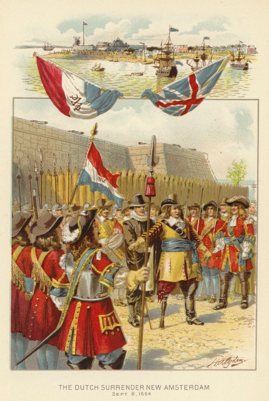 A hollandok megadják magukat Új-Amszterdam, 1664. szeptember 8. (színes litó) alkotó: Henry Alexander (after) Ogden