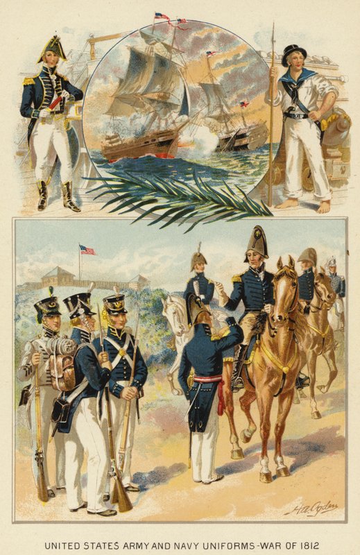 Egyesült Államok hadseregének és haditengerészetének egyenruhája, 1812-es háború (színes litó) alkotó: Henry Alexander (after) Ogden