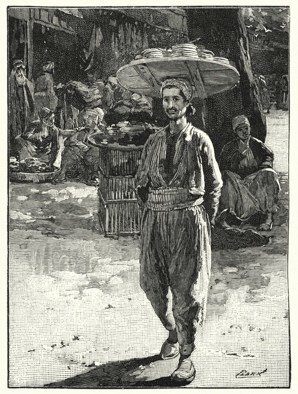 Keleti pék kosárral a fején (litho) alkotó: Henry Andrew Harper