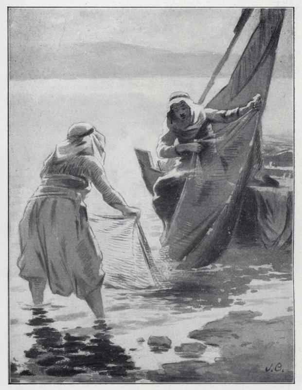 Mosóhálók a Galileai-tengernél (litho) alkotó: Henry Andrew Harper