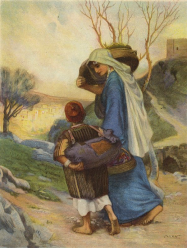 A siloami nő ételt visz haza (színes litho) alkotó: Henry Andrew Harper