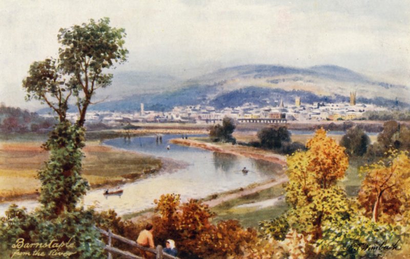 Barnstaple, a folyó felől (színes litográfia) alkotó: Henry B. (after) Wimbush