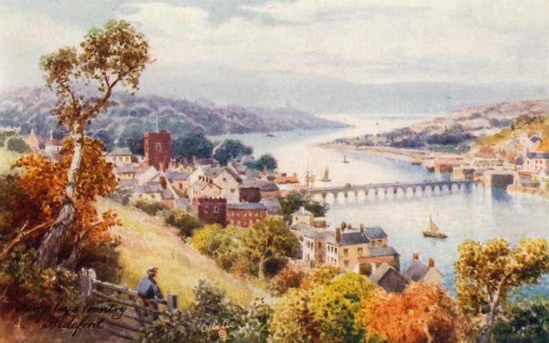 Bideford és a híd (színes litográfia) alkotó: Henry B. (after) Wimbush
