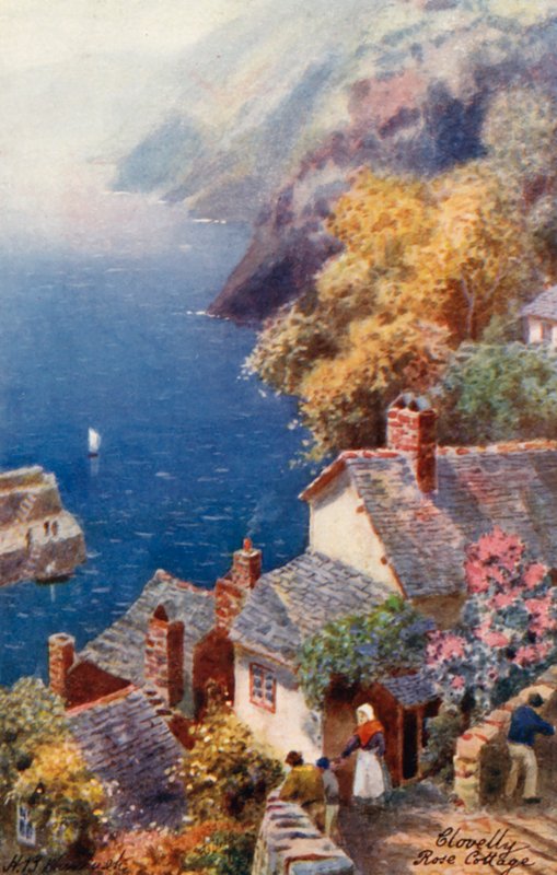 Rose Cottage, Clovelly (színes litográfia) alkotó: Henry B. (after) Wimbush