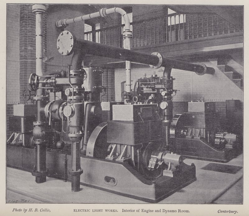 A motor- és dinamótér belseje, Elektromos fényművek, Canterbury, Kent (f/w fotó) alkotó: Henry Beauchamp Collis