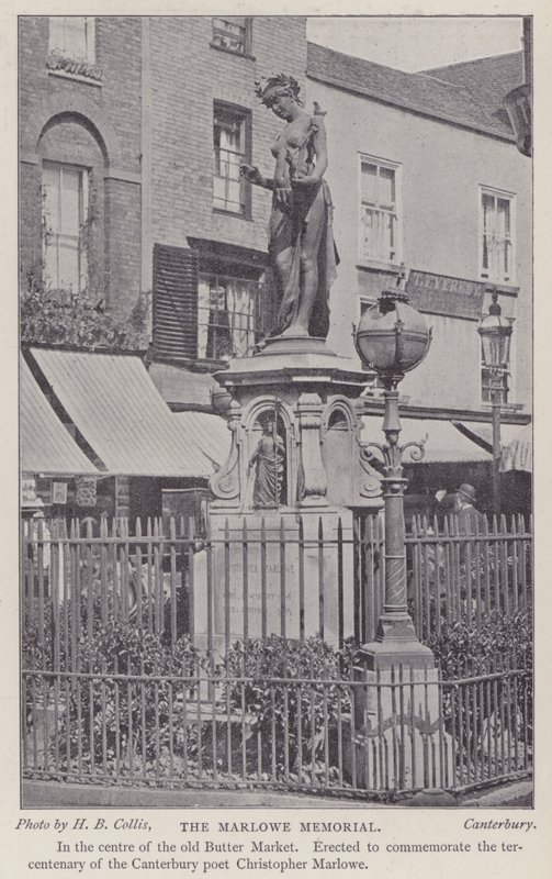 Emlékmű Christopher Marlowe drámaírónak és költőnek, Buttermarket, Canterbury, Kent (f/w fotó) alkotó: Henry Beauchamp Collis