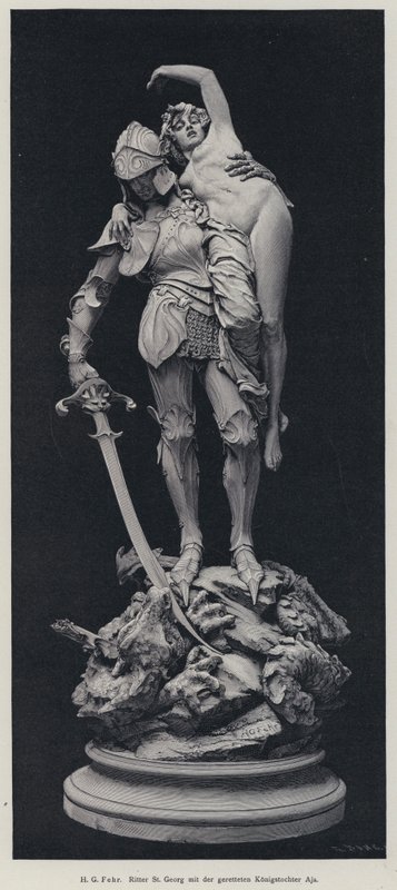Szent György és a megmentett leány (metszet) alkotó: Henry Charles Fehr