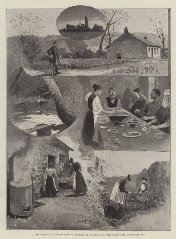 Egy szabad kommunista kolónia Angliában, Vázlatok a Clousden Hill Farmon, Forest Hall, Northumberland alkotó: Henry Charles Seppings Wright