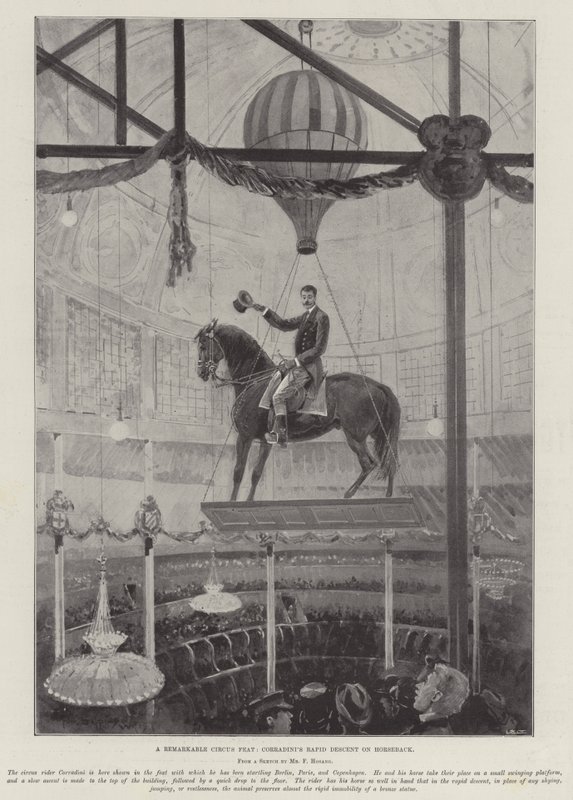 Egy figyelemre méltó cirkuszi mutatvány, Corradini gyors lóháton való leereszkedése alkotó: Henry Charles Seppings Wright