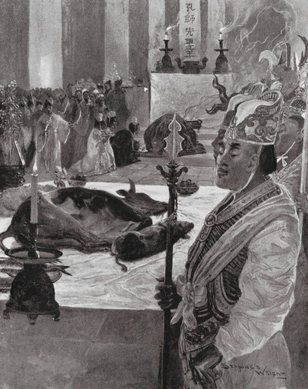 Áldozat egy konfuciánus templomban (litográfia) alkotó: Henry Charles Seppings Wright