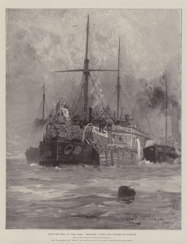 Tűzpróbája után a HMS Belleisle bevontatta magát Portsmouth kikötőjébe alkotó: Henry Charles Seppings Wright
