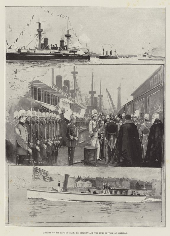 A sziámi király, Őfelsége és a York herceg megérkezése Spitheadbe alkotó: Henry Charles Seppings Wright