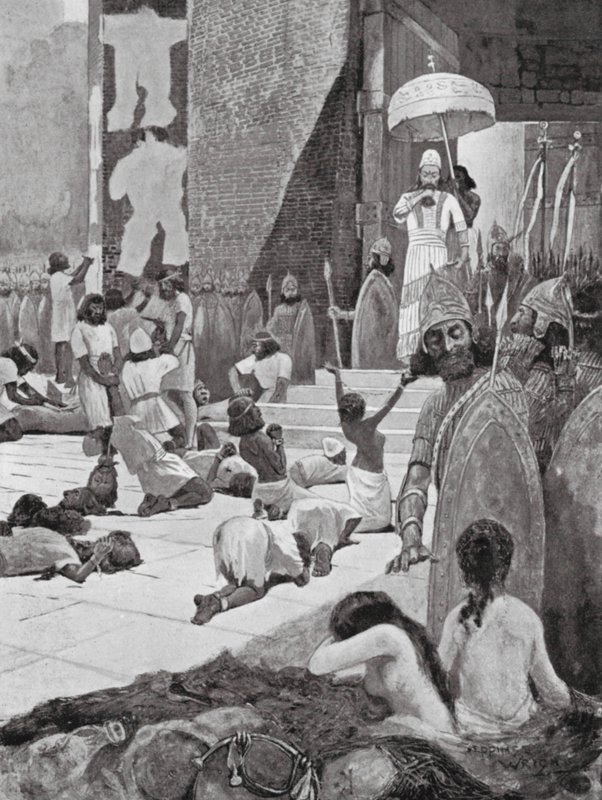 Ashur-nasir-pal és hadifoglyai (litográfia) alkotó: Henry Charles Seppings Wright