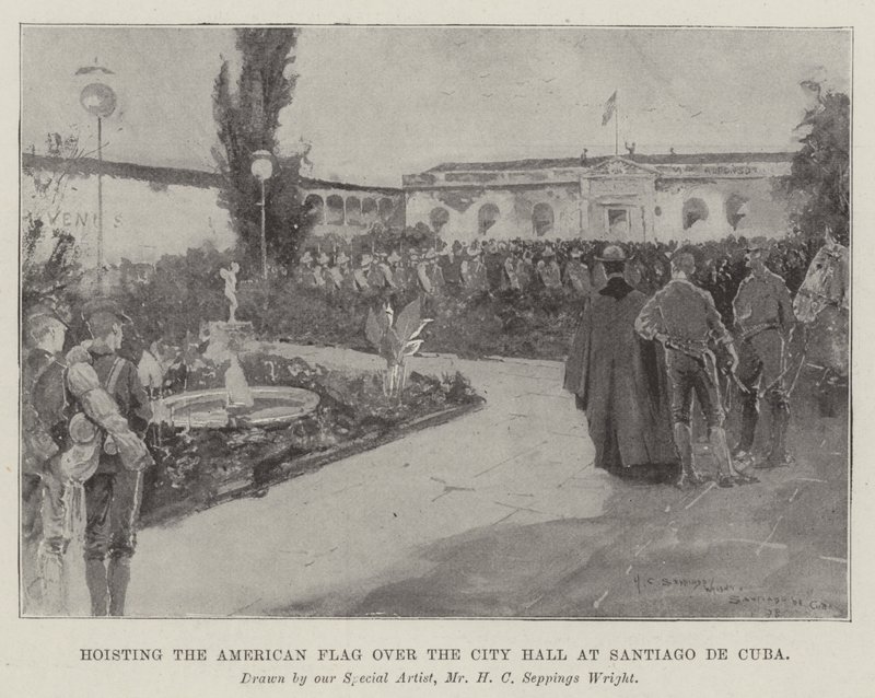 Az amerikai zászló kitűzése a városháza fölé Santiago de Cubában alkotó: Henry Charles Seppings Wright
