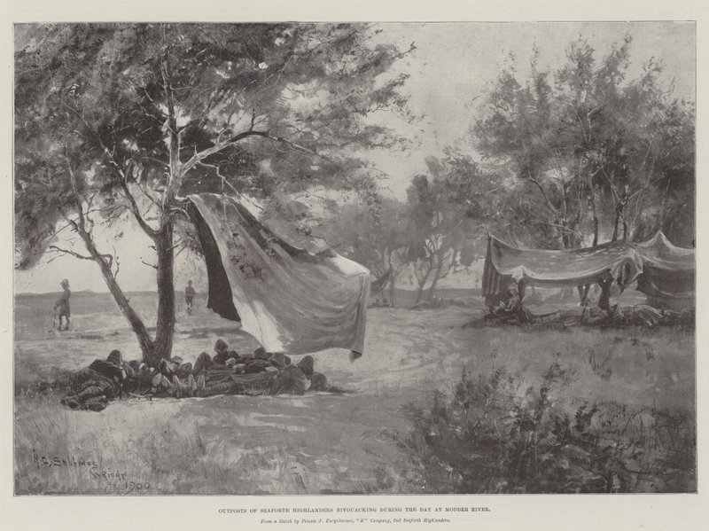 Seaforth Highlanders előőrsei, akik a Modder River-i nap folyamán bivakolnak alkotó: Henry Charles Seppings Wright