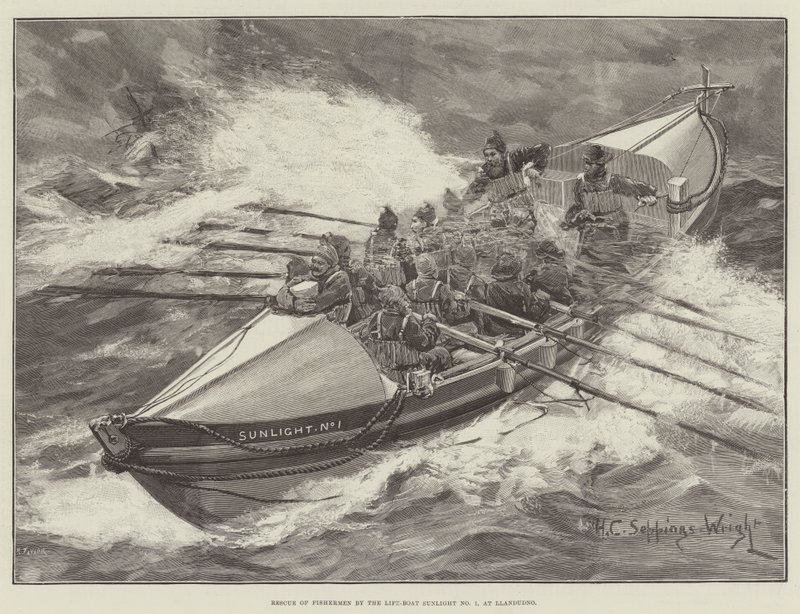 Halászok mentése az 1. számú mentőcsónakkal, Llandudnóban alkotó: Henry Charles Seppings Wright