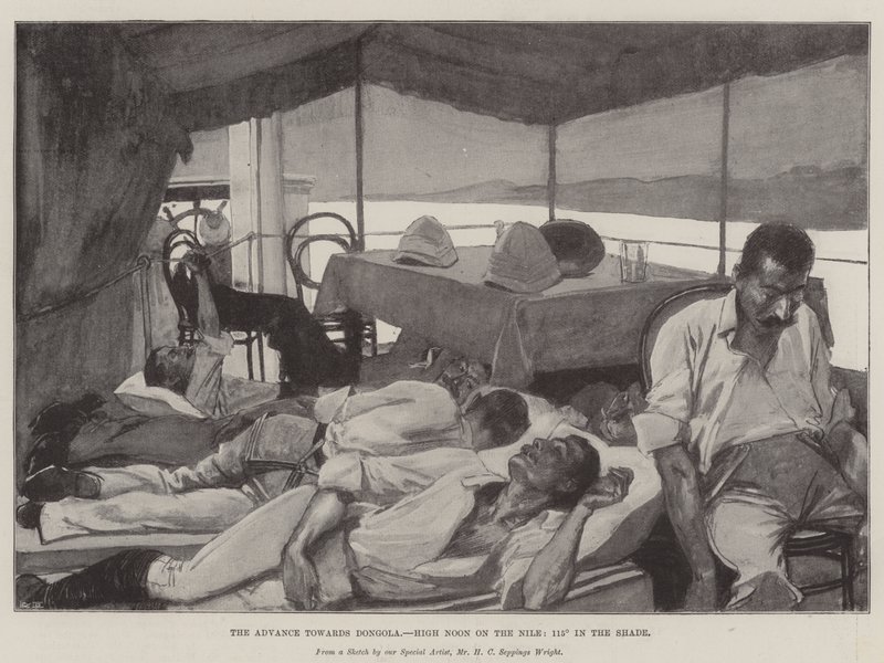 Az előrehaladás Dongola felé, délben a Níluson, 115° az árnyékban alkotó: Henry Charles Seppings Wright