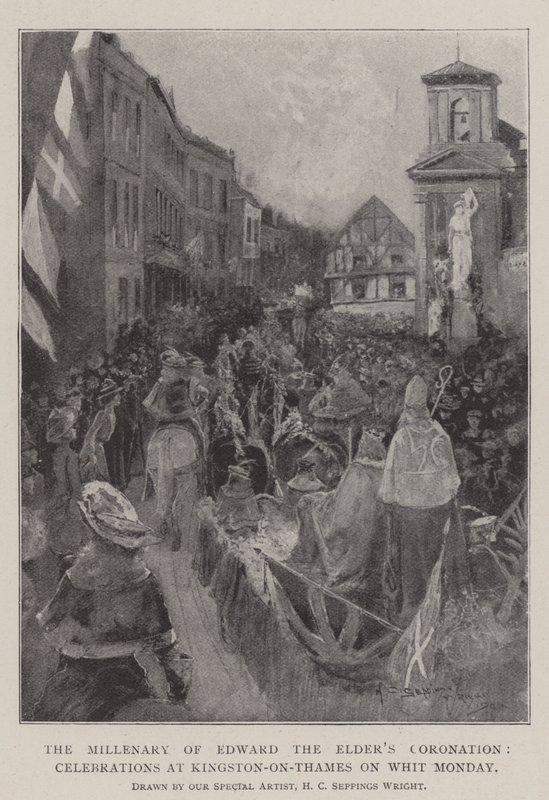 Idősebb Edward koronázásának millenáriumi évfordulója, ünnepségek Kingston-on-Thames-ban pünkösdhétfőn alkotó: Henry Charles Seppings Wright