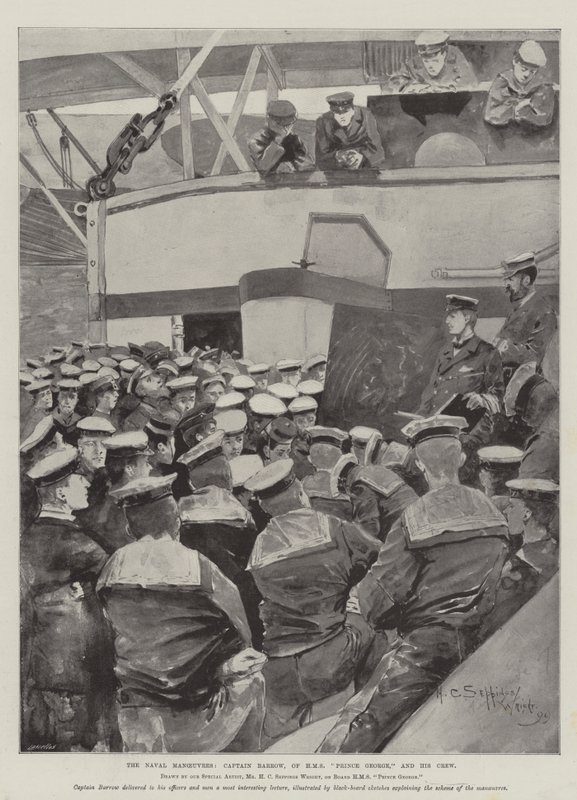 A haditengerészeti manőverek, Barrow kapitány, a HMS Prince George és legénysége alkotó: Henry Charles Seppings Wright
