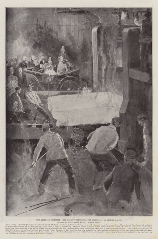A királynő Sheffieldben, Őfelsége tanúja egy páncéllemez gurításának alkotó: Henry Charles Seppings Wright