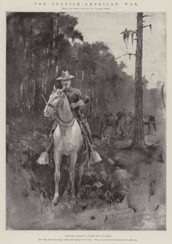 A spanyol-amerikai háború, a Tampában állomásozó lovasság (metszet) alkotó: Henry Charles Seppings Wright