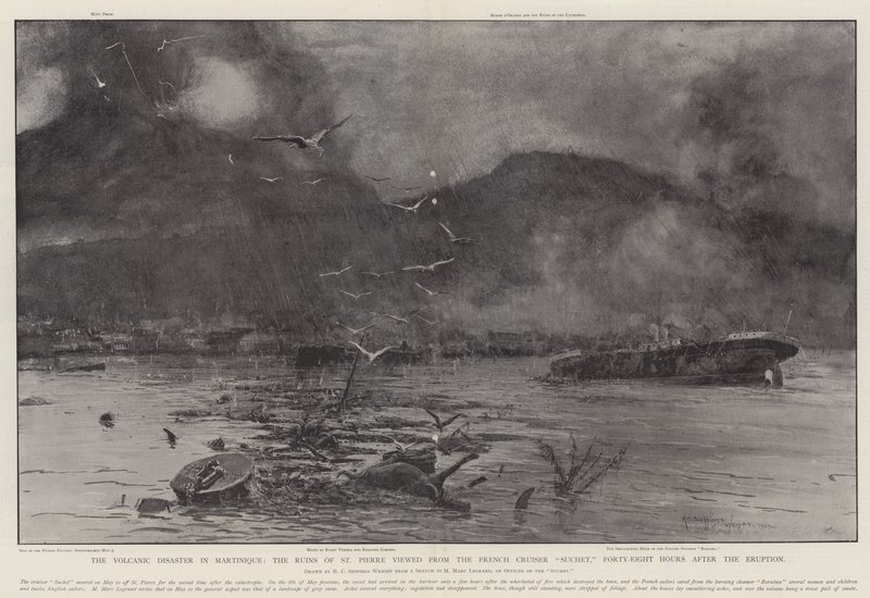 A Martinique-i vulkáni katasztrófa, a St Pierre romjai a Suchet francia cirkálóról nézve, negyvennyolc órával a kitörés után alkotó: Henry Charles Seppings Wright