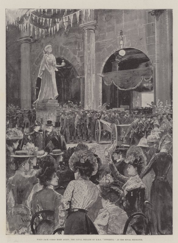 Amikor Jack újra hazajön, a HMS Powerful haditengerészeti brigádja a Royal Exchange-ben alkotó: Henry Charles Seppings Wright