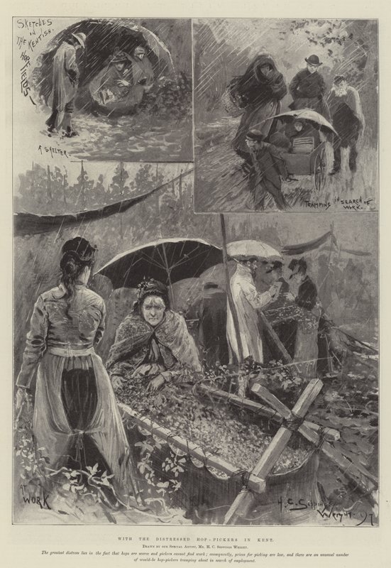 A bajba jutott komlószedőkkel Kentben alkotó: Henry Charles Seppings Wright