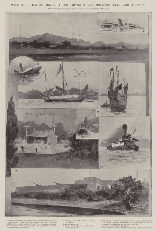 A Tientsin Segélyerővel, River Scenes Taku és Tientsin között alkotó: Henry Charles Seppings Wright