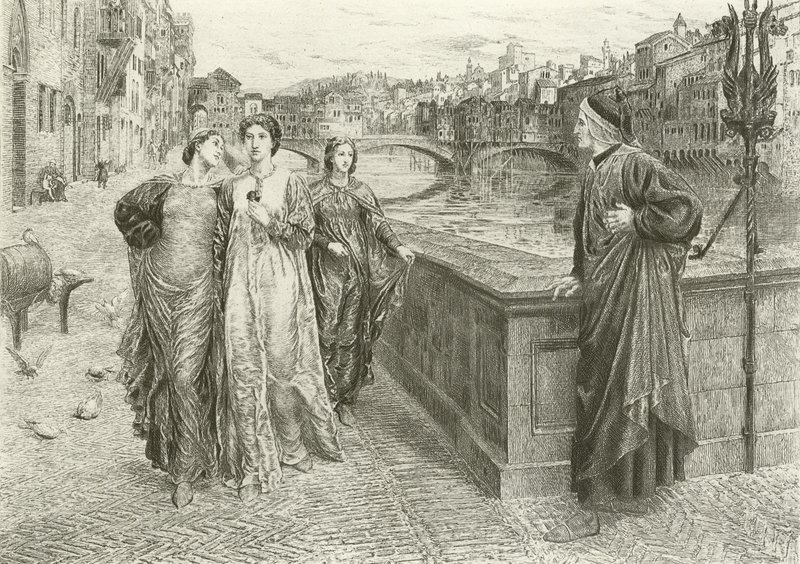 Dante és Beatrice első találkozása (mélynyomás) alkotó: Henry Holiday