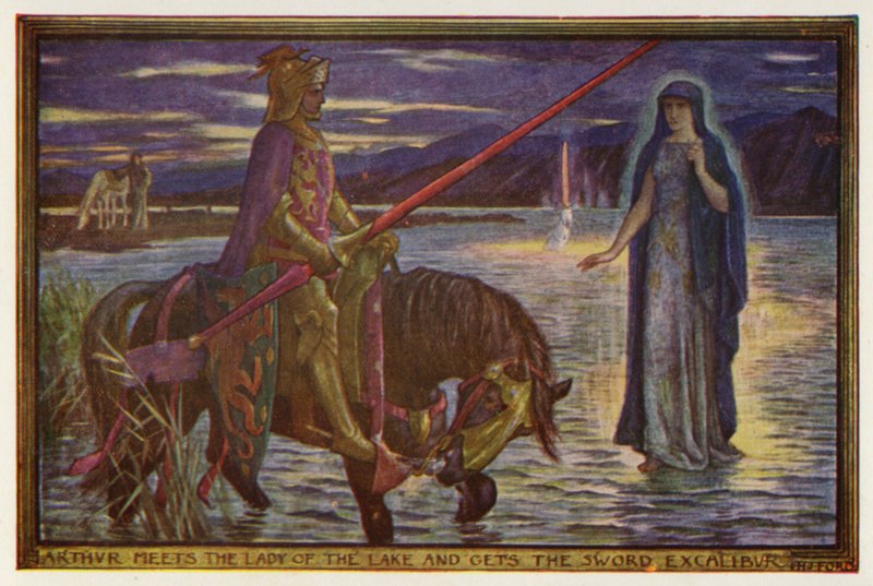 Arthur találkozik a Tó Hölgyével, és megkapja a Kard Excaliburt (színes litho) alkotó: Henry Justice Ford