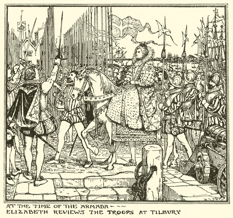 Az Armada idején. Elizabeth áttekinti a tilburyi csapatokat alkotó: Henry Justice Ford