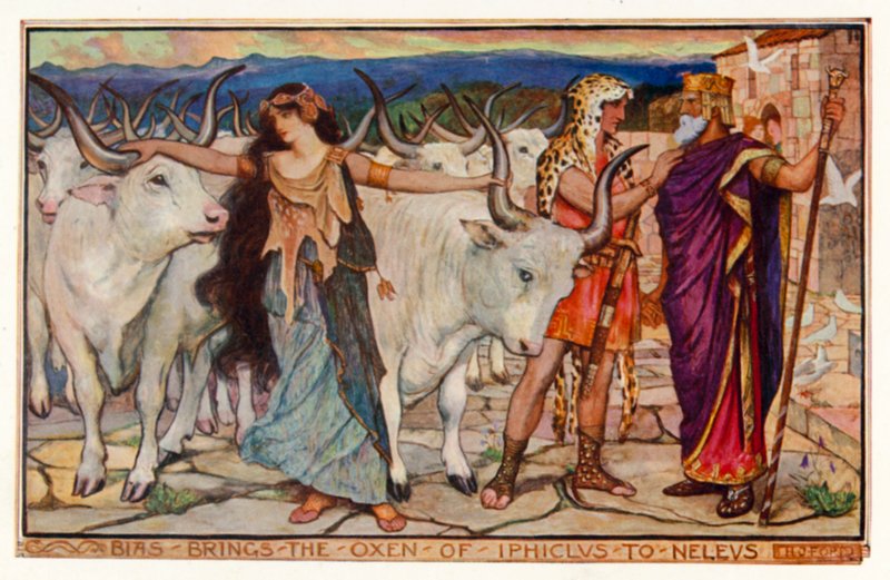 Bias elhozza Iphiclus ökreit Neleushoz (színes litho) alkotó: Henry Justice Ford