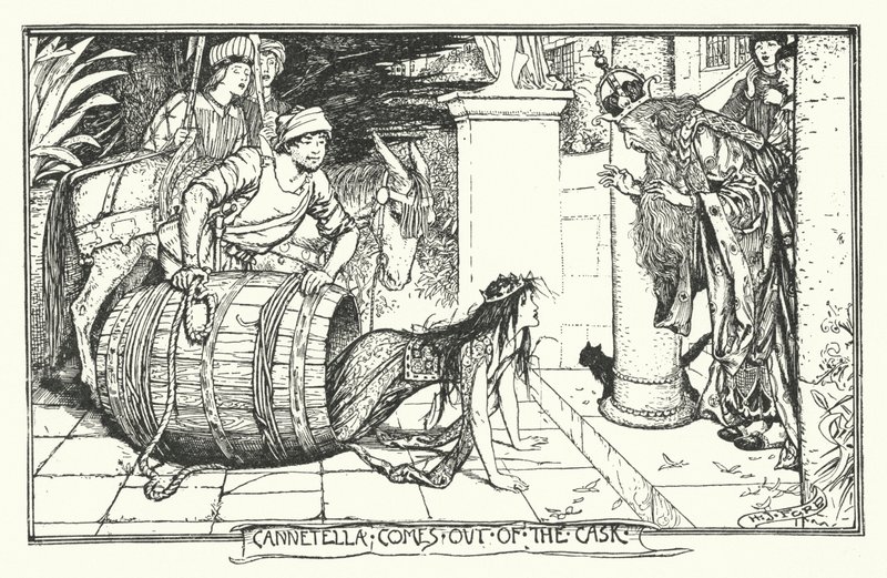 Cannetella jön ki a hordóból (metszet) alkotó: Henry Justice Ford