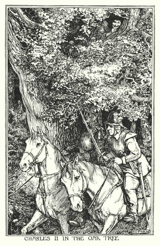 II. Károly a tölgyfában (litho) alkotó: Henry Justice Ford