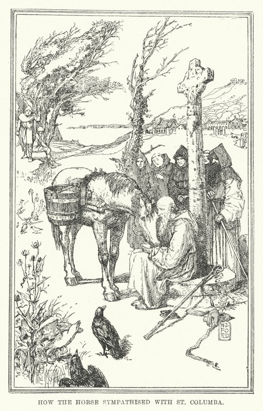 Hogyan szimpatizált a ló Szent Kolumbával (litho) alkotó: Henry Justice Ford
