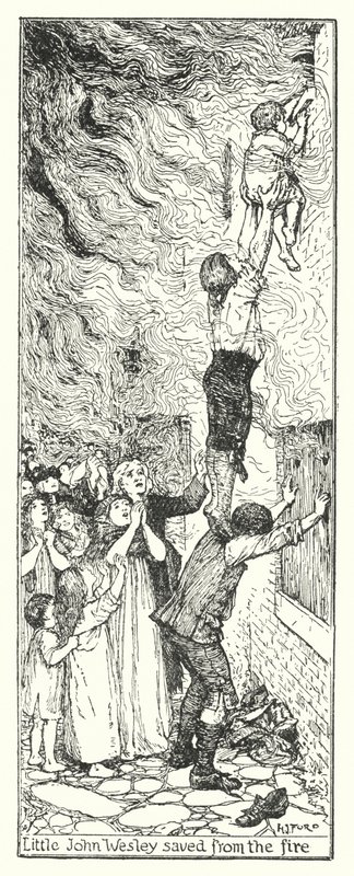 A kis John Wesley megmentette a tűztől (litho) alkotó: Henry Justice Ford