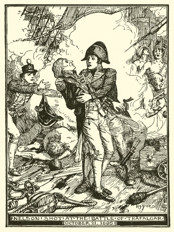 Nelsont lelőtték a trafalgari csatában, 1805. október 21-én alkotó: Henry Justice Ford