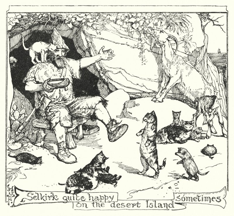 Selkirk néha nagyon boldog a sivatagi szigeten (litho) alkotó: Henry Justice Ford