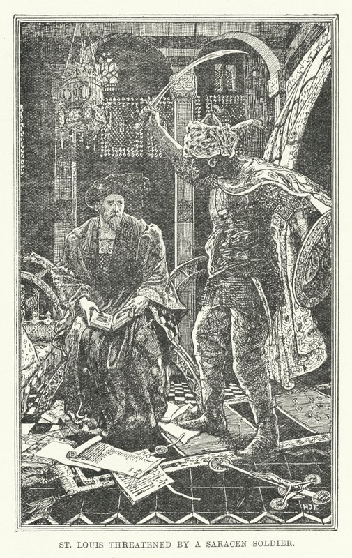 Szent Lajost megfenyegette egy szaracén katona (litho) alkotó: Henry Justice Ford
