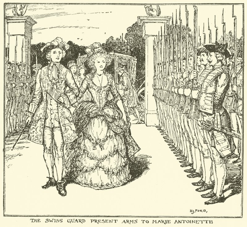 A svájci gárda fegyvert ajándékoz Marie Antoinette-nek alkotó: Henry Justice Ford