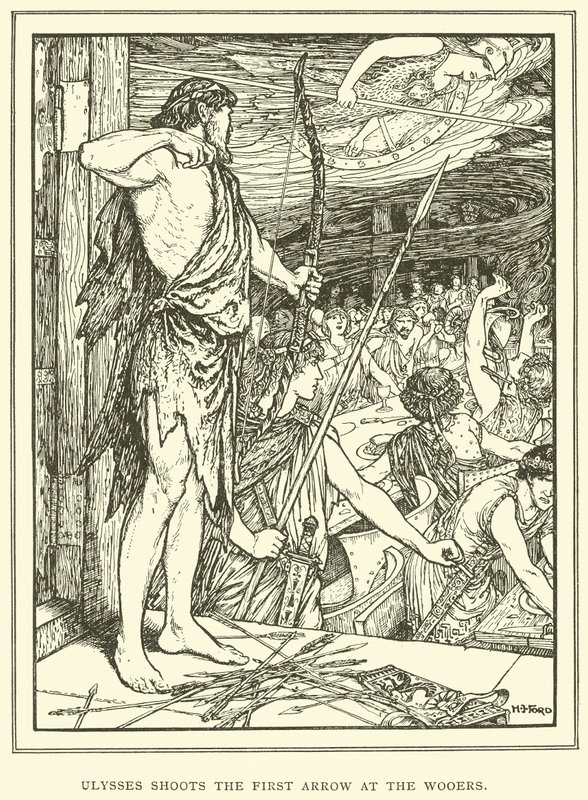 Ulysses rálő az első nyíllal a Wooersre alkotó: Henry Justice Ford