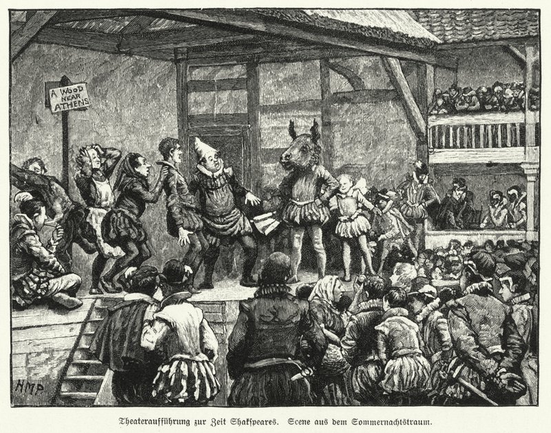William Shakespeare Szentivánéji álom című drámájának előadása a drámaíró életében (litho) alkotó: Henry Marriott (after) Paget