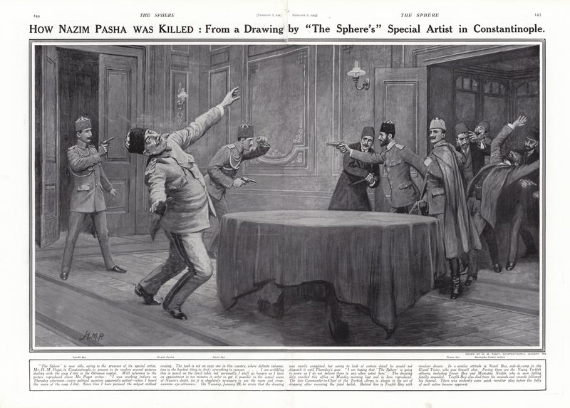 Nazim pasa meggyilkolása az ifjú törökök által, Konstantinápoly, 1913. január 23. alkotó: Henry Marriott Paget