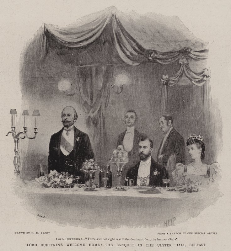 Lord Dufferin Üdvözöljük otthon, a bankett az Ulster Hallban, Belfastban alkotó: Henry Marriott Paget